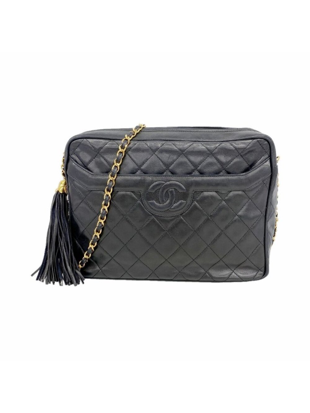 Chanel Shoulder Bag Quilted Lambskin Black Gold